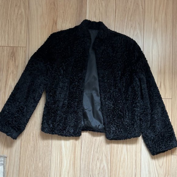 XS S Faux Persian Lamb Jacket Long Sleeve Stand Collar New Lining 1940s 1950s - Picture 12 of 13